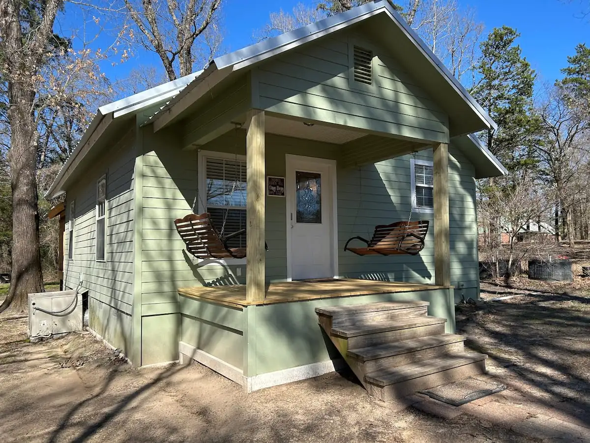 The green bungalow in daylight